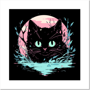 Cottagecore Goth Kawaii Anime Cat Gifts Men Girls Womens Cat Posters and Art